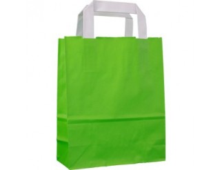 Grüne Papiertragetaschen glatt und unbedruckt mit Innenflachhenkel aus Papier "MINI" 18+8x22cm. (B + T x H) 250 Stück 