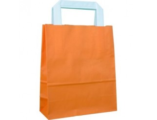 Orange Papiertragetaschen glatt und unbedruckt mit Innenflachhenkel aus Papier "MINI" 18+8x22cm. (B + T x H) 250 Stück 